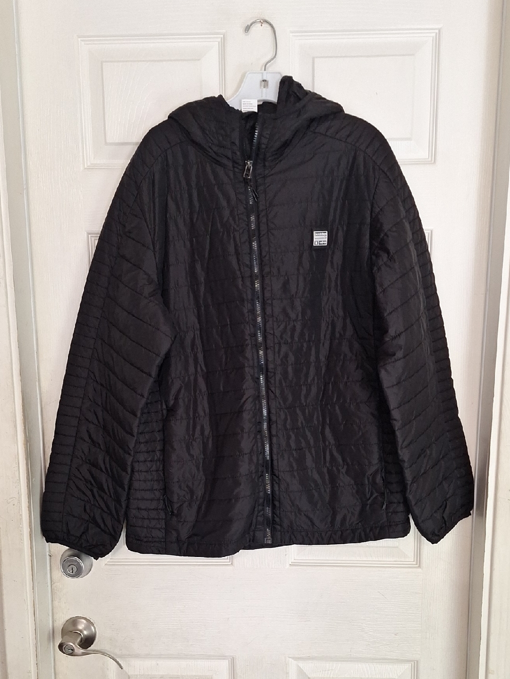 Dutch Bros Coffee Lightweight Puffer Jacket Black Hooded Coat Full Zip Women XL